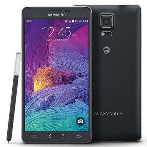 Samsung Galaxy Note 4 showcasing front and back design with stylus and display features.
