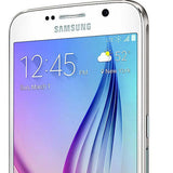Samsung Galaxy S6 smartphone display showing time and weather, featuring a sleek design and modern interface.