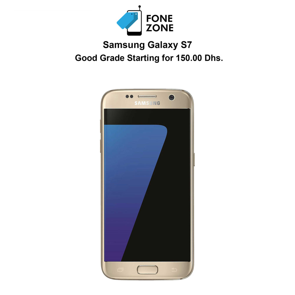 Samsung Galaxy S7 smartphone in gold color with touchscreen display.