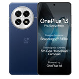 OnePlus 13 5G smartphone in blue with Snapdragon 8 Elite, featuring Hasselblad cameras and advanced AI technology.
