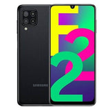 Samsung Galaxy F22 showing colorful display and rear design with four cameras