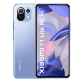 Xiaomi MI 11 Lite NE 5G smartphone showing front and back view in blue color with specifications highlighted.