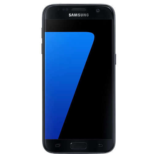 Samsung Galaxy S7 smartphone front view with blue display