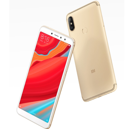 Xiaomi Redmi S2 smartphone in gold color displaying vibrant screen, showcasing design and features with Oppo branding.