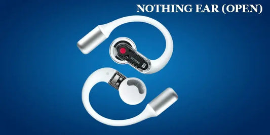 Nothing Ear (Open) design showcasing innovative features with a blue background, highlighting its modern aesthetic.