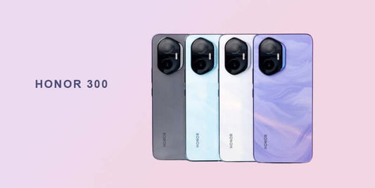 Honor 300 smartphone displayed in four colors, showcasing its stylish design and modern features.