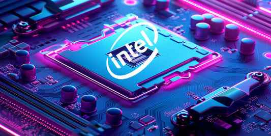 Close-up of a motherboard featuring the Intel logo, showcasing advanced technology and innovation.