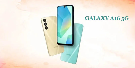 GALAXY A16 5G smartphone in multiple colors with a vibrant background.