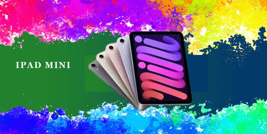 Deals on the new iPad Mini with colorful background showcasing multiple colors.