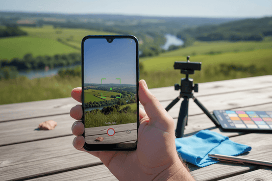 User testing the camera quality of the Samsung Galaxy A37 in a scenic outdoor setting.