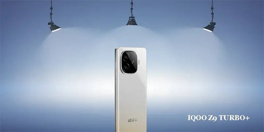 iQOO Z9 Turbo+ showcased under spotlight with sleek design and advanced camera features.
