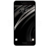Samsung Galaxy C5 smartphone front view displaying black screen with digital clock, sleek design and modern features.