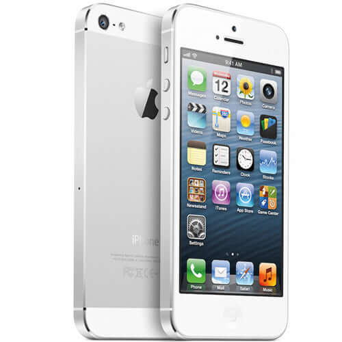Apple iPhone 5 32GB White Good showing front and back view with touchscreen and apps.