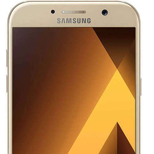 Samsung Galaxy A5 smartphone front view in Gold Sand color showcasing display and camera features.