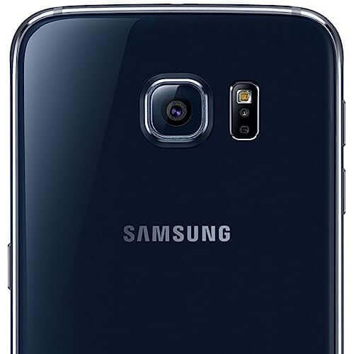Samsung Galaxy S6 32GB Black Sapphire smartphone rear view featuring camera and Samsung logo.