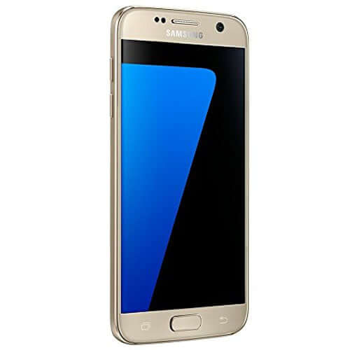Samsung Galaxy S7 in gold color showcasing its touchscreen display.