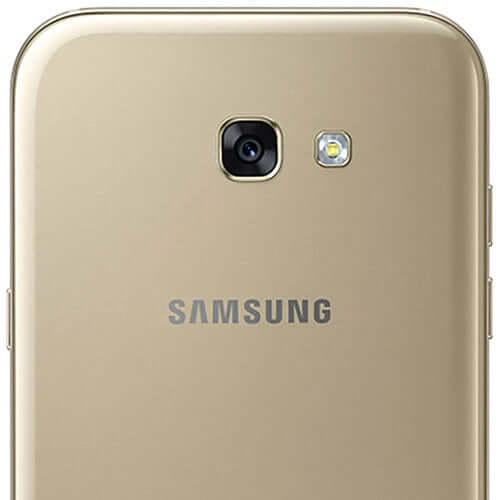 Samsung Galaxy A5 gold sand smartphone rear view with camera and LED flash.