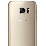 Samsung Galaxy S7 smartphone in Gold Platinum color, showcasing the back design and camera features.