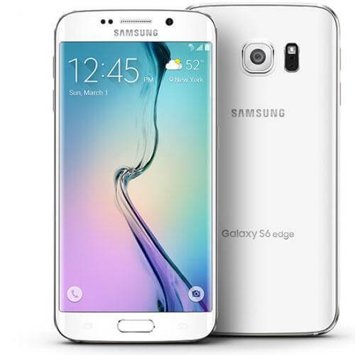Samsung Galaxy S6 edge in white pearl showing front and back design.