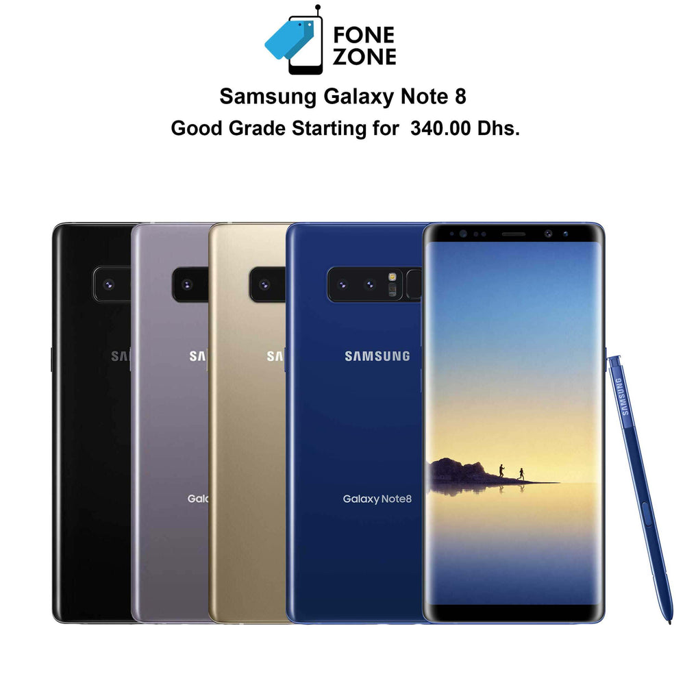 Samsung Galaxy Note 8 64GB in various colors with starting price of 340.00 Dhs. Perfect for dual sim functionality.