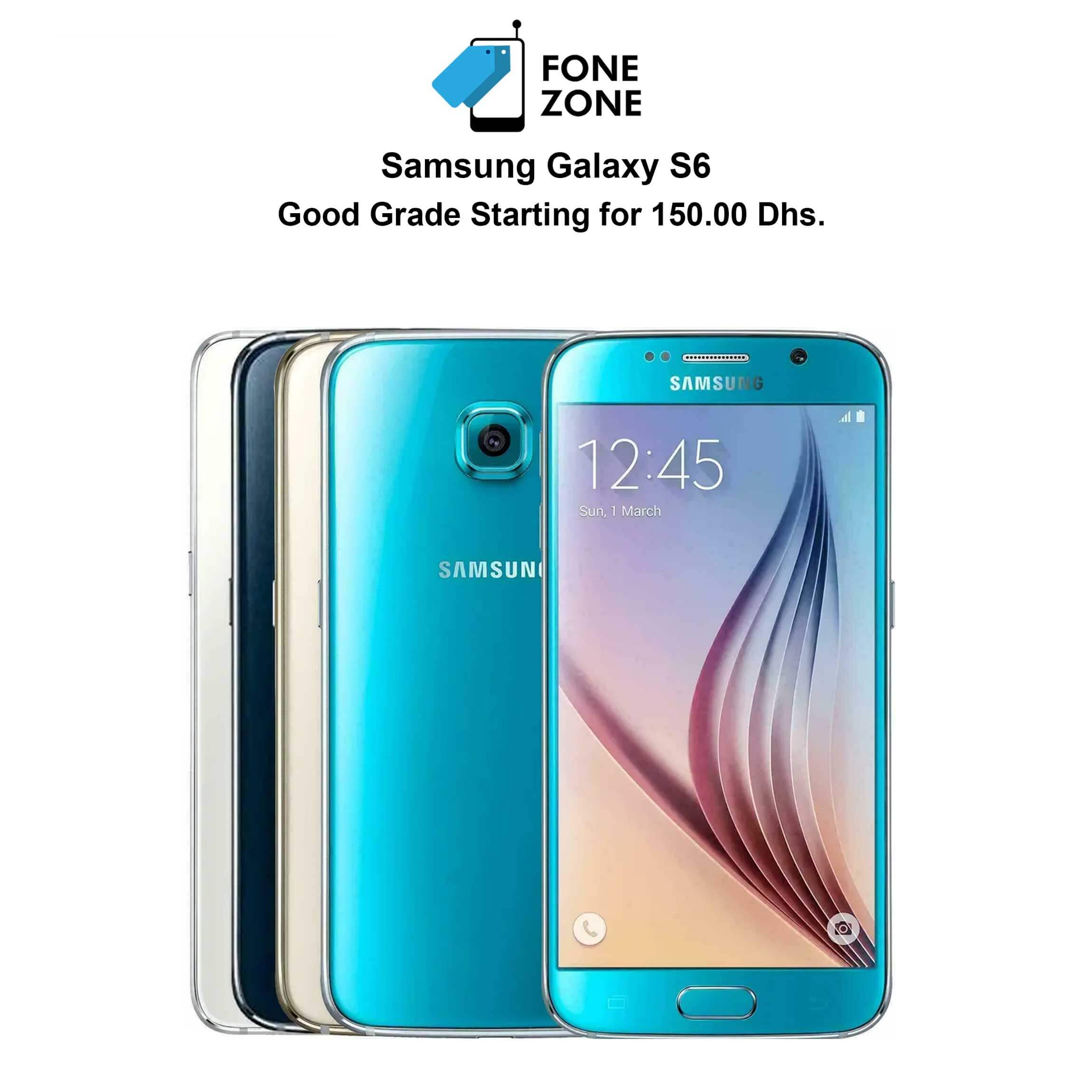Samsung Galaxy S6 32GB single sim in blue, showcasing sleek design and features at Fone Zone.