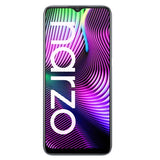 Realme Narzo 20 smartphone display featuring colorful wavy pattern design and large 'narzo' text