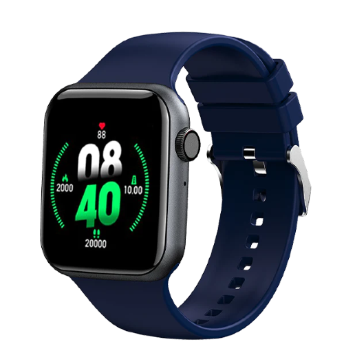 Fire Boltt ring Bluetooth calling smartwatch with 1.7 inch full touch display and blue strap.