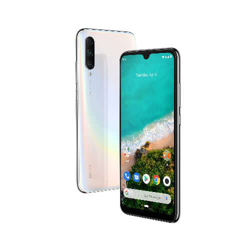 Xiaomi Mi A3 smartphone showing its sleek design with a dual rear camera and vibrant display.