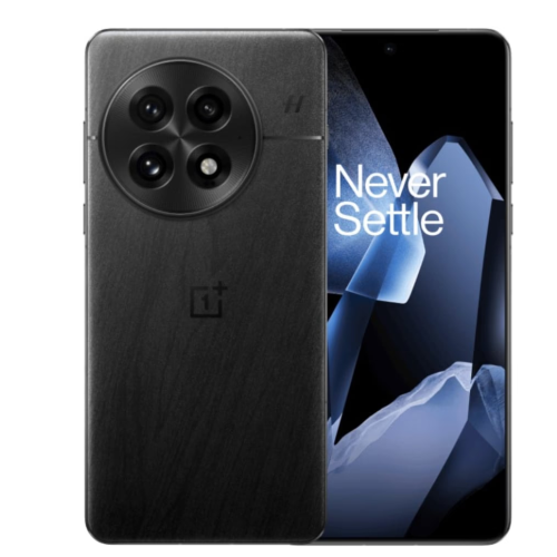 Oneplus 13 5G smartphone in black featuring a sleek design and triple camera setup.