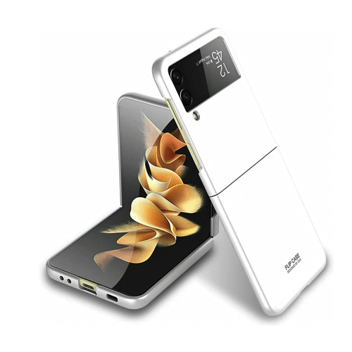 Samsung Galaxy Flip 3 in white color, showcasing its unique foldable design and features.