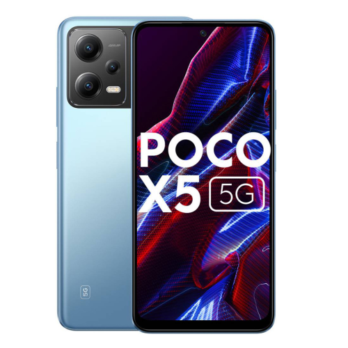 Xiaomi Poco X5 in wildcat blue color showcasing 5G capabilities and sleek design.