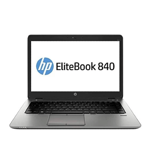 HP EliteBook 840 laptop with black keyboard and logo, featuring sleek design and 14 inch LED screen.