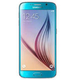 Samsung Galaxy S6 32GB Blue Topaz smartphone front view with clock display and vibrant color.