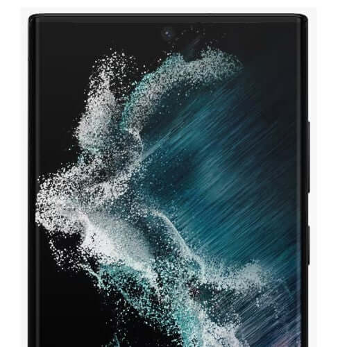 Samsung Galaxy S22 Ultra smartphone design with vibrant splash effect on the screen.