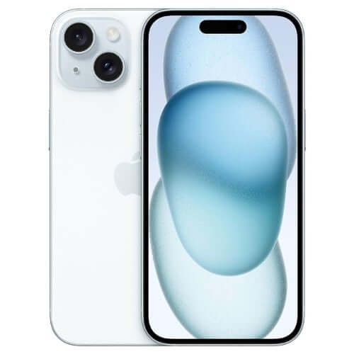 Apple iPhone 15 in white color, showcasing its sleek design and vibrant display.