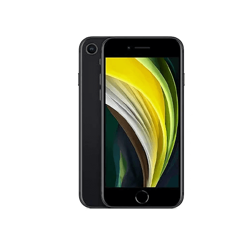 Apple Iphone SE 2020 smartphone in black with vibrant display and sleek design.