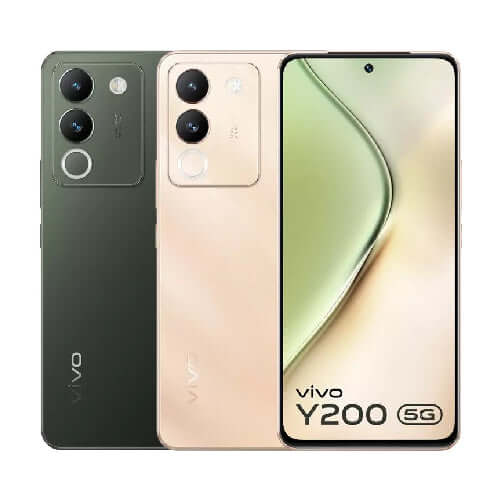 Vivo Y200 5G smartphone showcasing two color variants side by side, highlighting its sleek design and display.