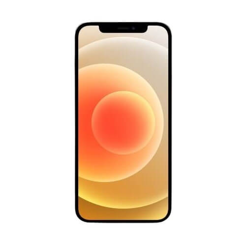 Apple iPhone 12 showing a vibrant display with an orange and yellow design.