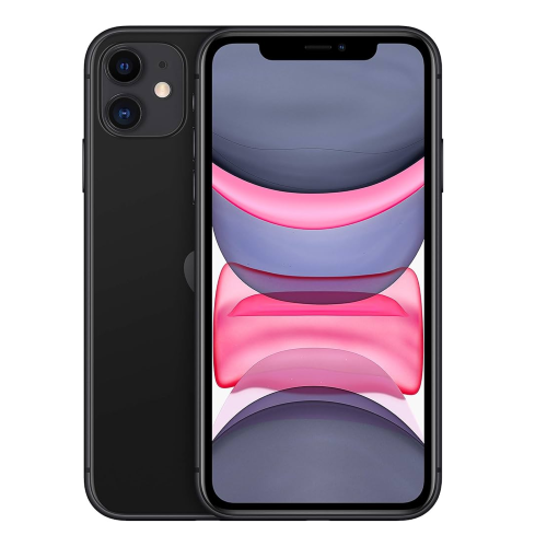 Apple iPhone 11 64GB 4GB Ram Black displayed from front and back with vibrant screen design.