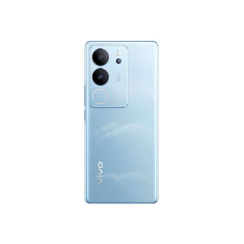 Vivo V29 Pro smartphone in blue color, featuring dual rear cameras and sleek design.