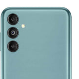 Samsung Galaxy M14 5G rear camera setup showcasing three lenses and flash.