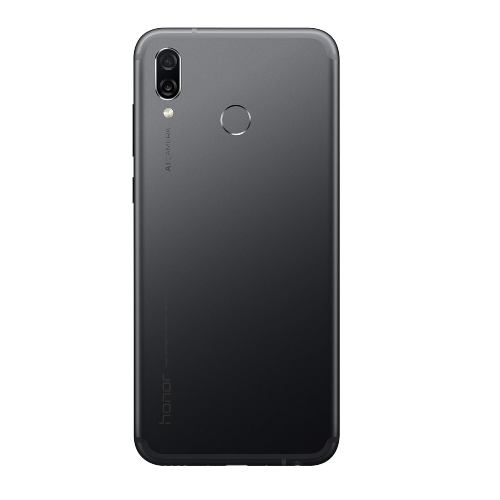 Honor Play 64GB black smartphone back view showcasing camera and fingerprint sensor.