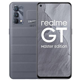 Realme GT Master Edition smartphone in gray color showcasing its sleek design and camera features.