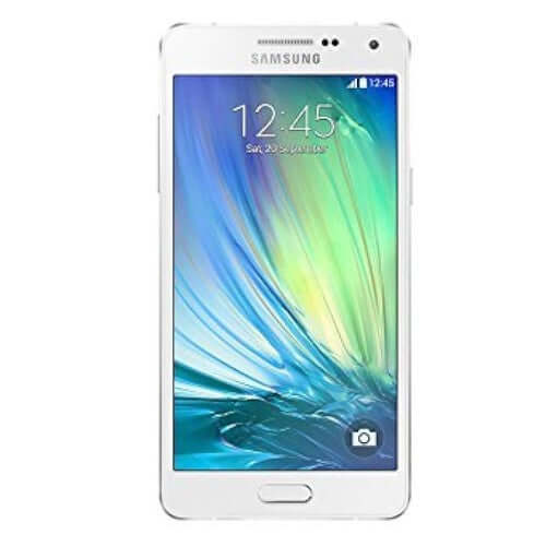 Samsung Galaxy A5 touchscreen smartphone in pearl white color with a vibrant display.