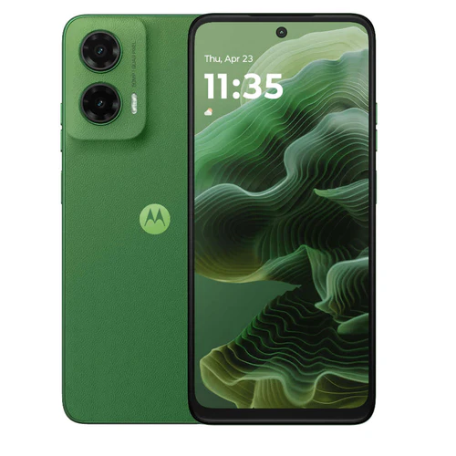 Motorola Moto G35 128GB 4GB Ram in leaf green showing front and back designs