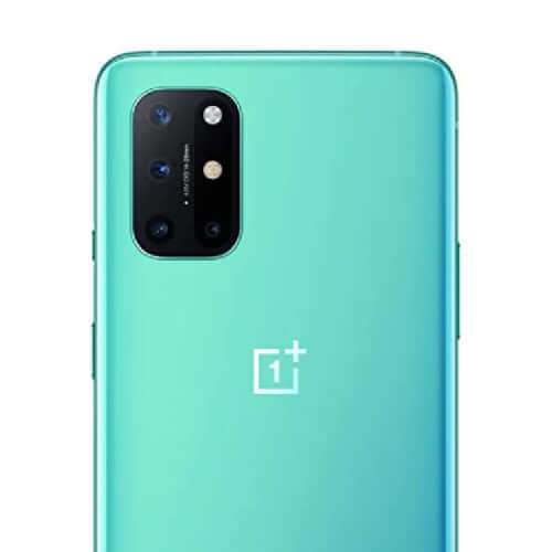 Oneplus 8T smartphone with mint green back design and camera setup, showcasing its elegant style and advanced features.
