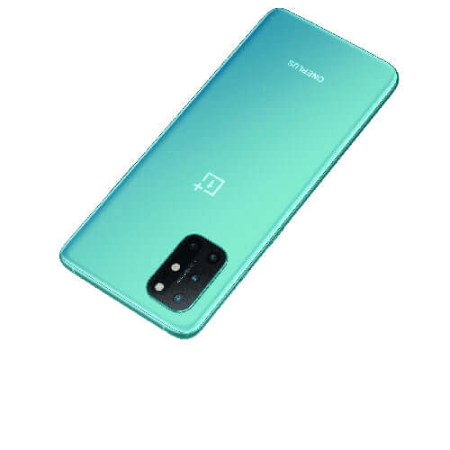 Oneplus 8T in green color showing the back design and camera setup.