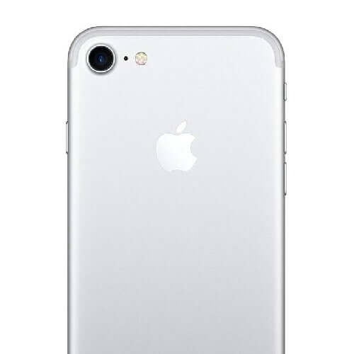 Apple iPhone 7 back view, showcasing the camera and Apple logo on a silver body.