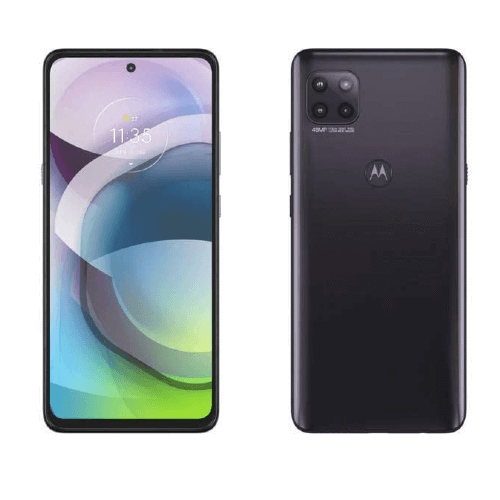 Motorola Moto G 5G smartphone showcasing front and back design, highlighting its display and camera features.