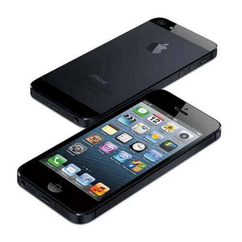 Apple iPhone 5 in black showing screen and back design, 32GB storage capacity with 4.0 inches display.